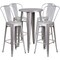 Merrick Lane Eleanore Outdoor Dining Set with 24" Round Table and Slatted Back Bar Stools with Footrests